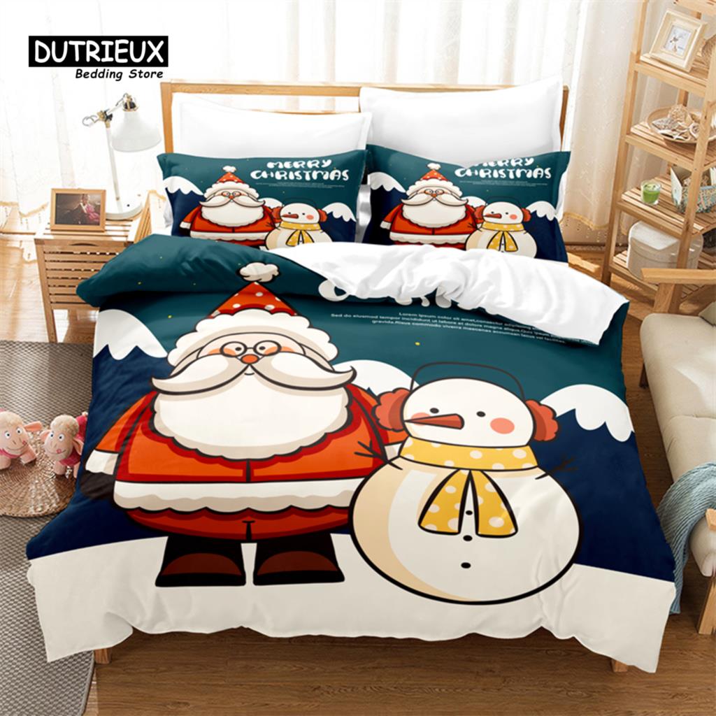 Świąteczny Zestaw Pościeli, Zestaw Poszwy na Kołdrę ze Świętym Mikołajem, Miękka Wygodna Oddychająca Poszwa na Kołdrę, Do Dekoracji Sypialni Pokoju Gościnnego