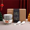 Chinese Style Printed Ceramic Bowl & Spoon Set