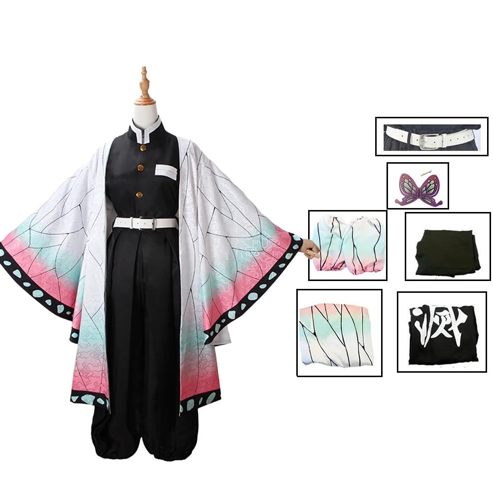 Anime Demon Slayer Kochou Shinobu Cosplay Costume Kimetsu No Yaiba Kochou Uniforms Wigs Hairs Halloween For Kids Adult Cos Party