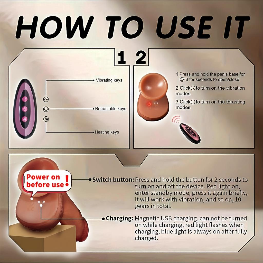 9-Mode Telescopic Remote Control Vibration Toy,Soft Liquid Silicone Material, Infrared Sensor, Battery Powered,Hands-Free Suction Cup for Women