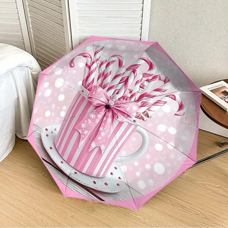 1pc Candy Canes Automatic Open/Close Umbrella, 8-Rib Sturdy Frame, Umbrella for Travel, Everyday, Formal Events yy251126010