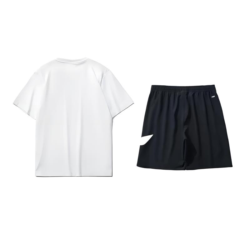 Li Ning Logo Letter Round Neck Breathable Versatile Loose Short Sleeve T-Shirt Mid Waist Shorts Casual Sports Set Unisex sets AHSS549-2+YKSV197-2