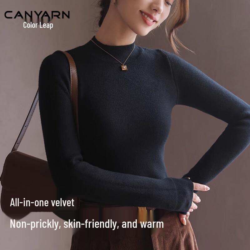 

Women s Plus Velvet Knitted Half-High Collar Base Layer Sweater XL