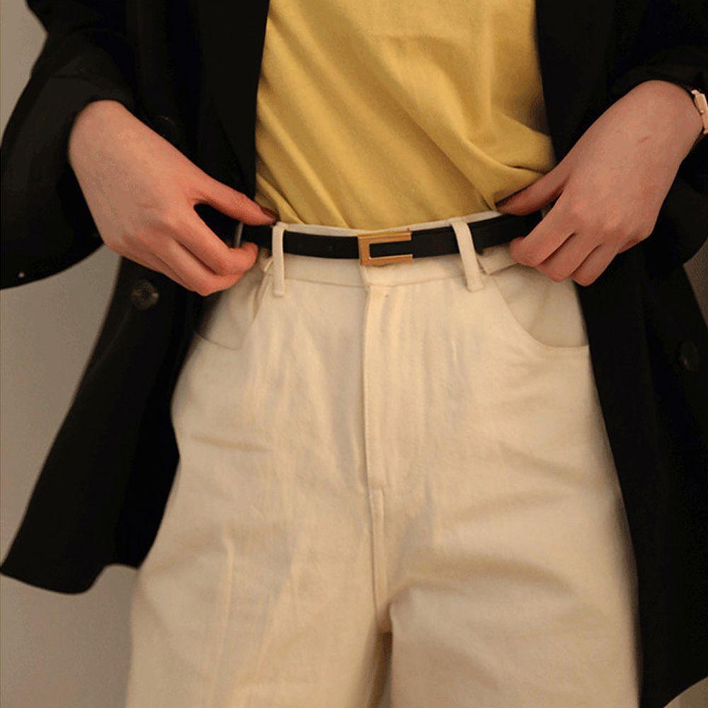 New Vintage Korean Female Trouser Dress Decoration Leather Belt Metal  Buckle Thin Waistband