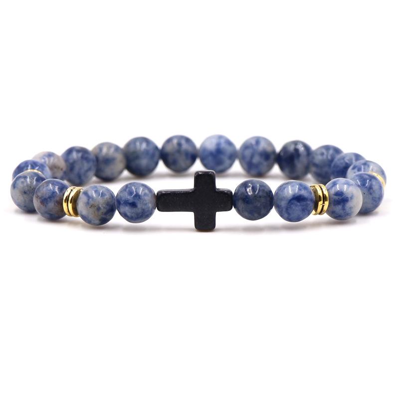 Braccialetto con ciondolo in pietra naturale con croce nera lava opaca perline bracciali fatti a mano uomo donna preghiera fitness catena coppia gioielli regalo