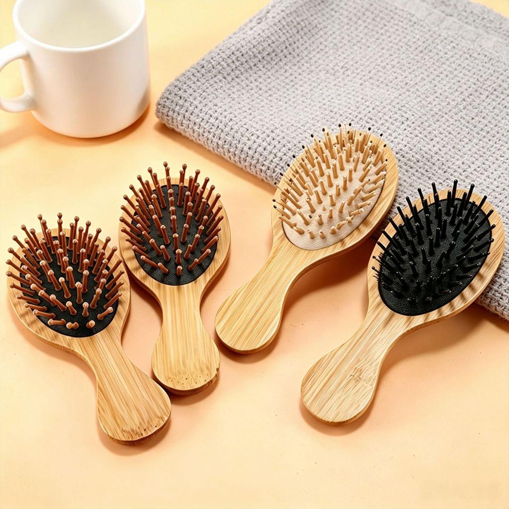 Portable Bamboo Pig Bristle Air Cushion Comb for Scalp and Meridian Massage