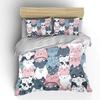 Cute Cartoon Cat Pattern Bedding Set For Kids Luxury Gift 3Pcs Digital Print Comforter Set Soft Comfortable Breathable