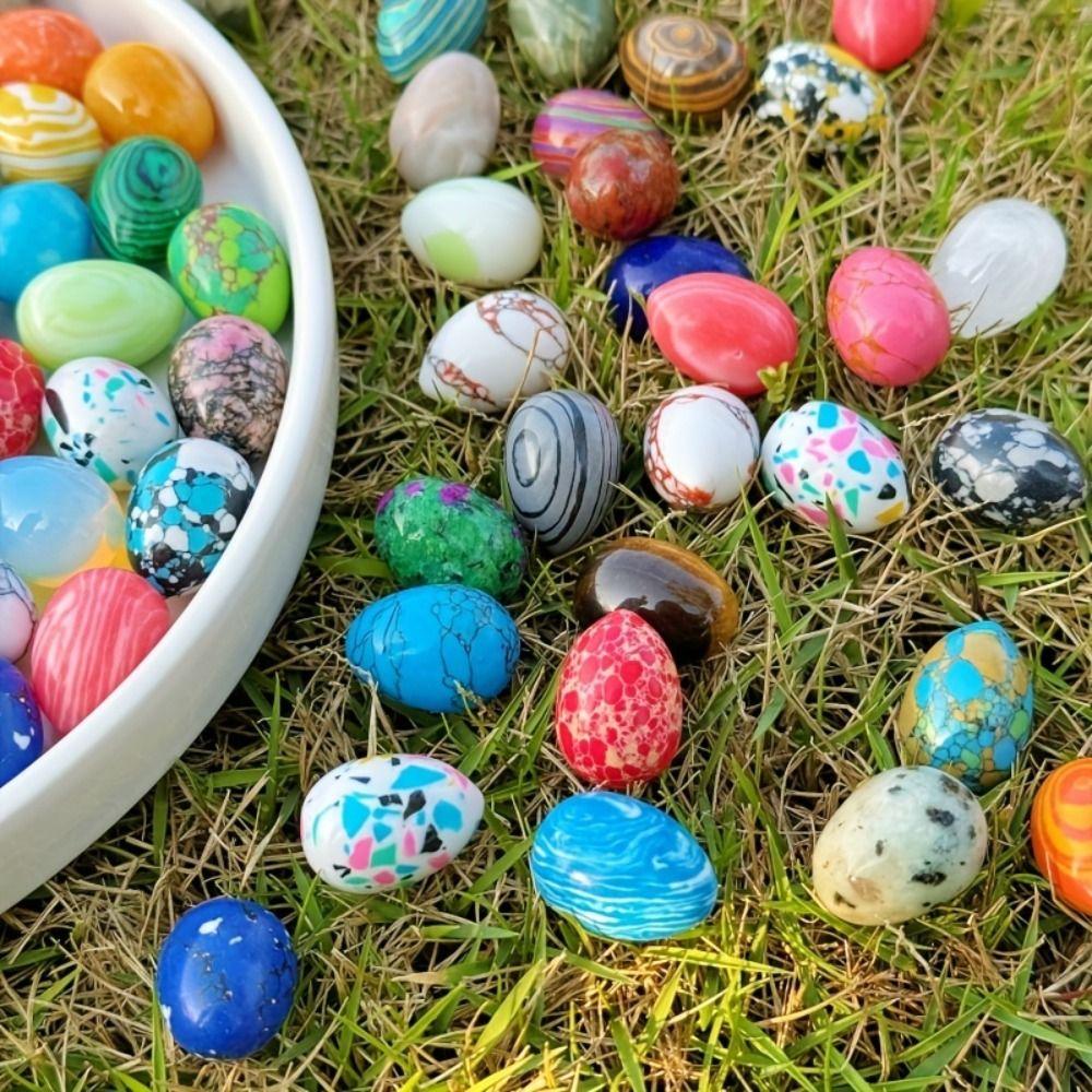 10pcs Energy Stone Natural Polished Stone Egg Mini 22x30mm Easter Decoration Egg DIY Random Pattern Egg Craft Garden