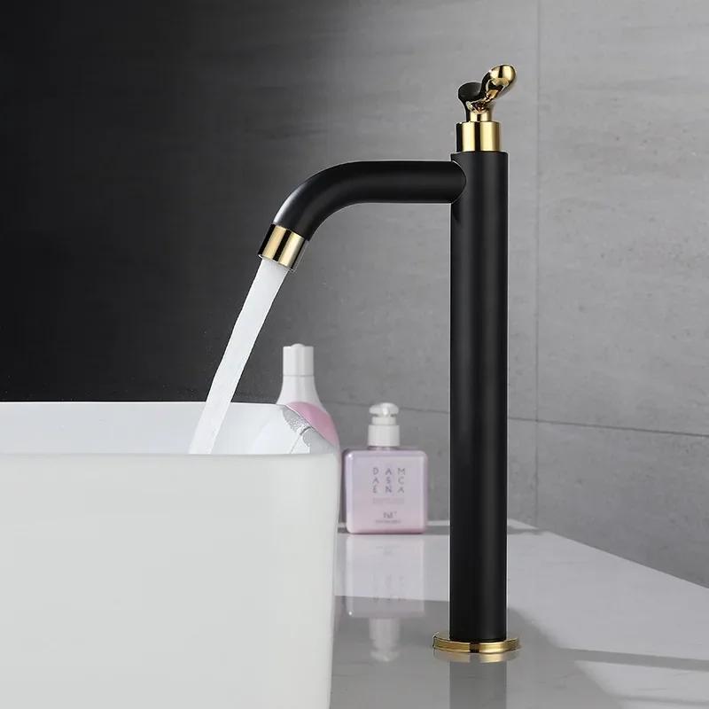 Bathroom Basin Faucet Single 304 Stainless Steel Cold Water Bathroom Sink Faucets Black and Gold  Single Handle Washbasin Tap