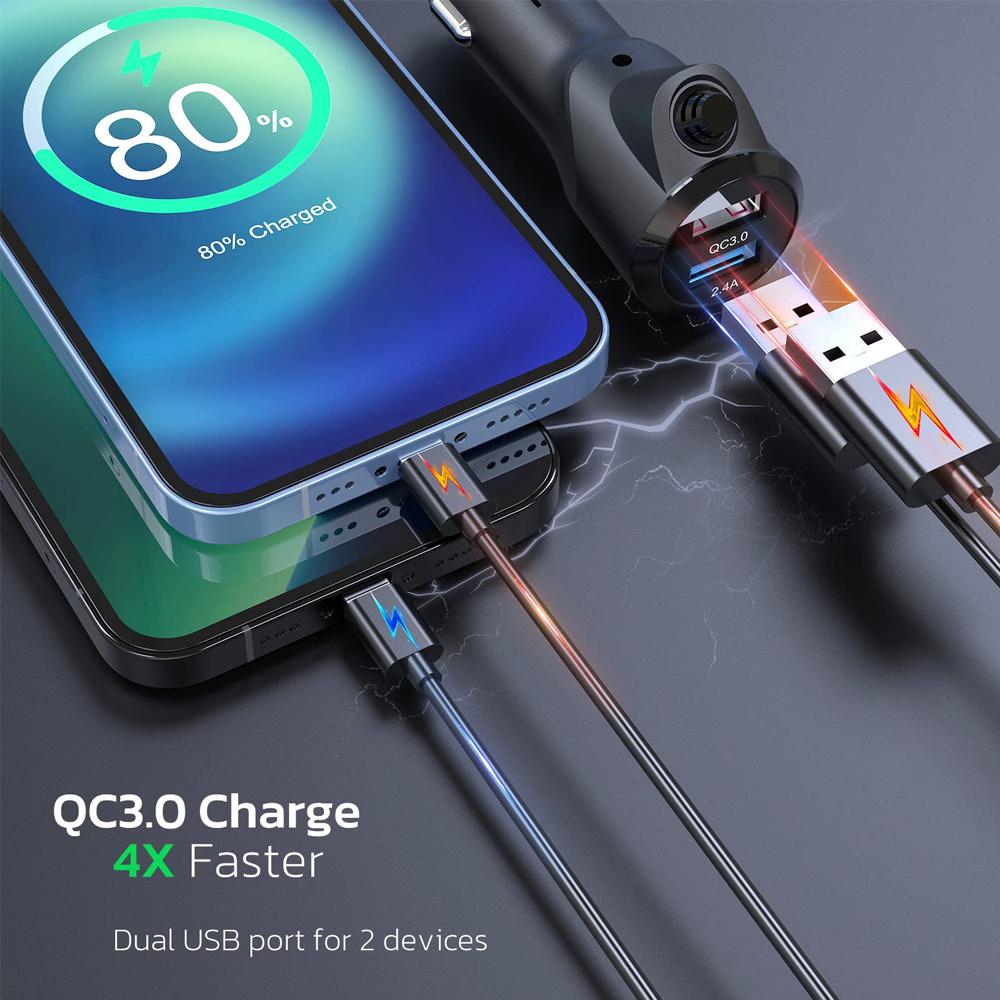 Wireless FM Transmitter 2.4A QC3.0 Dual USB Fast Charging Hands-Free Call Car AUX Adapter MP3 Music Player with Big Color Screen