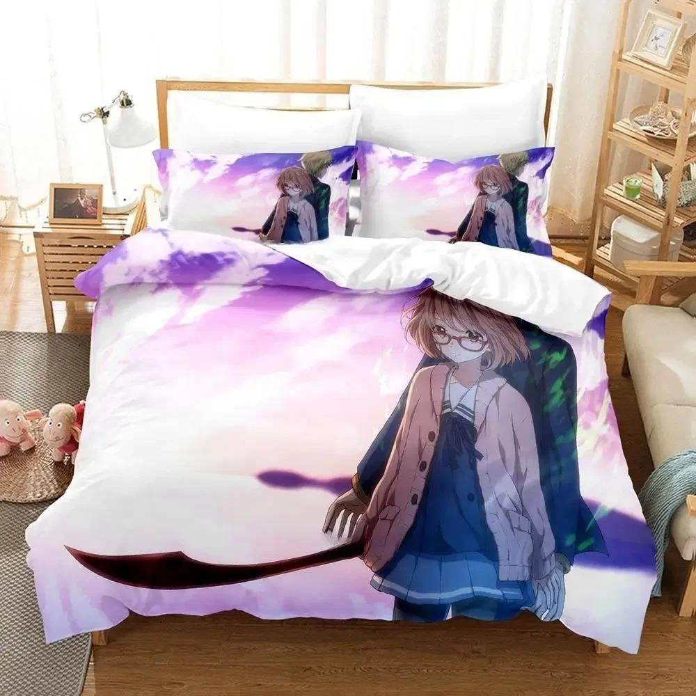 Neues Beyond the Boundary Bettwäsche-Set Cartoon Anime dreiteiliges Set Erwachsene Kind Schlafzimmer Bettbezug Sets 3D Kawaii Mädchen Heimtextilien