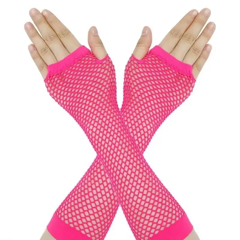 Halloween 80s Fancy Party Costume Set Lace Headband Neon Earrings Fingerless Fishnet Gloves Accessories Women Clothing Typical