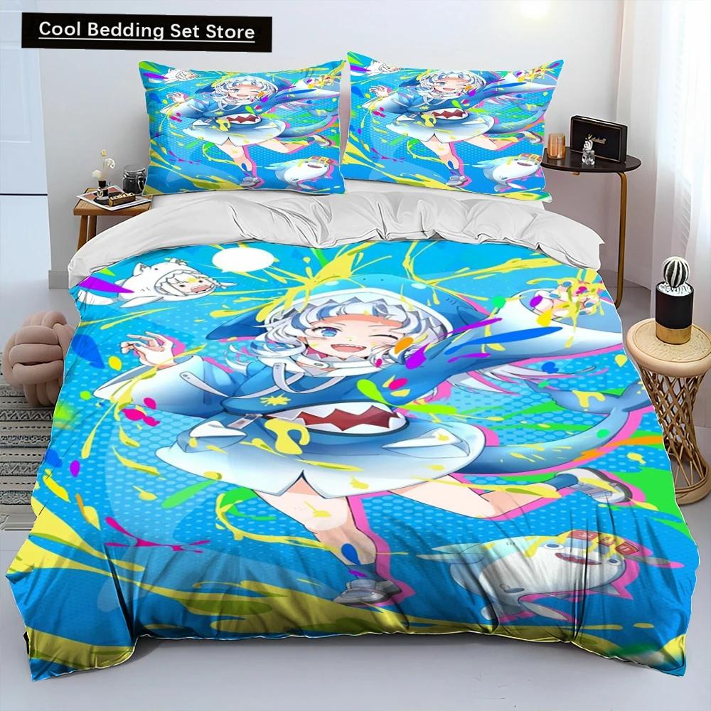 Comforter Cute Gawr Gura Hololive Anime Shark Comforter Bedding Set Bed Set King Queen Size Bedding Set