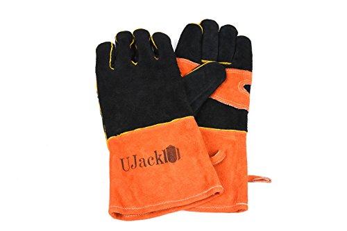 UJack Heat-Resistant Camping Gloves, Cowhide Leather, for Wood-Fired Stoves, Dutch Ovens, and More