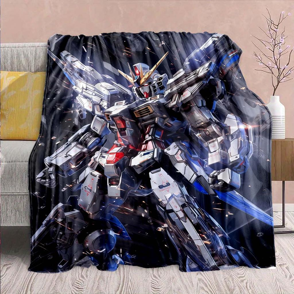 Gundam Anime Flannel Blanket - Soft Warm Perfect for Sofa, Bedding Camping Travel Office Home Decor -QJY