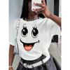 Women'S Casual Pink T-Shirt with Playful Cartoon Face Design - Short Sleeve, Round Neck, All-Season Top