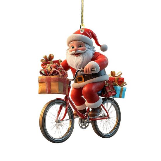 Santa Claus Ornament Christmas Tree Pendant Santa Ride Flat Bike Hanging Decoration DIY Xmas Tree Decor
