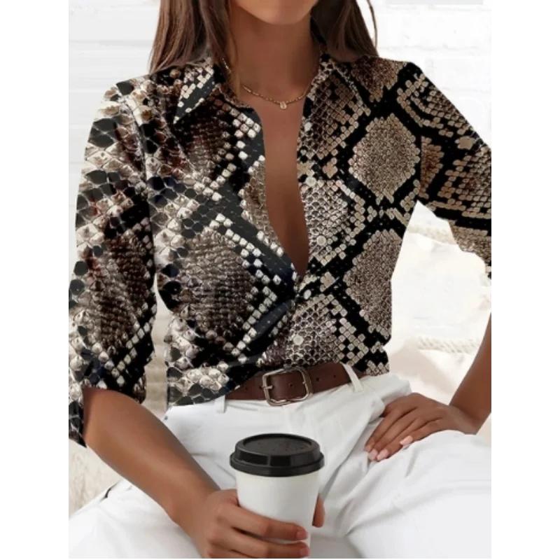 New Leopard Print Pattern Long Sleeve Shirt For Womens Loose Casual Shirt Top Personalized Street Trend Style Ladies Blouse