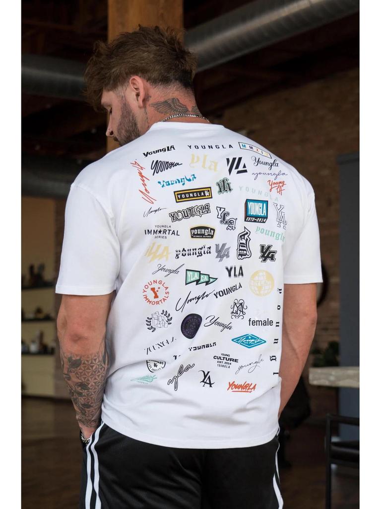 YOUNG LA Men's Loose Fit Cotton T-Shirt - Summer Full Back Print, Short-Sleeved, Round Neck, Casual Fitness Sports Top