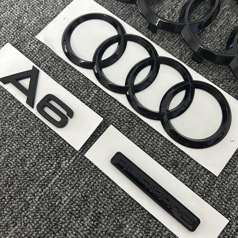 v6 A6 2020-2023 4 Ring logo ABS Black Car Hood Front Bonnet Grill Rear Trunk Emblem Sticker A6 mark Quarrto Emblem6v