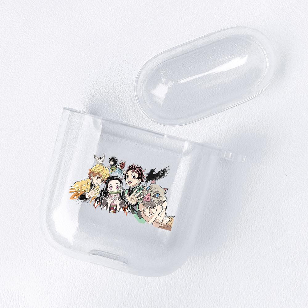 Demon Slayer Nezuko Zenitsu Tanjirou Transparent Airpods-veske for Funda Airpods 2/1-deksel Kimetsu No Yaiba Soft TPU-veske Coque