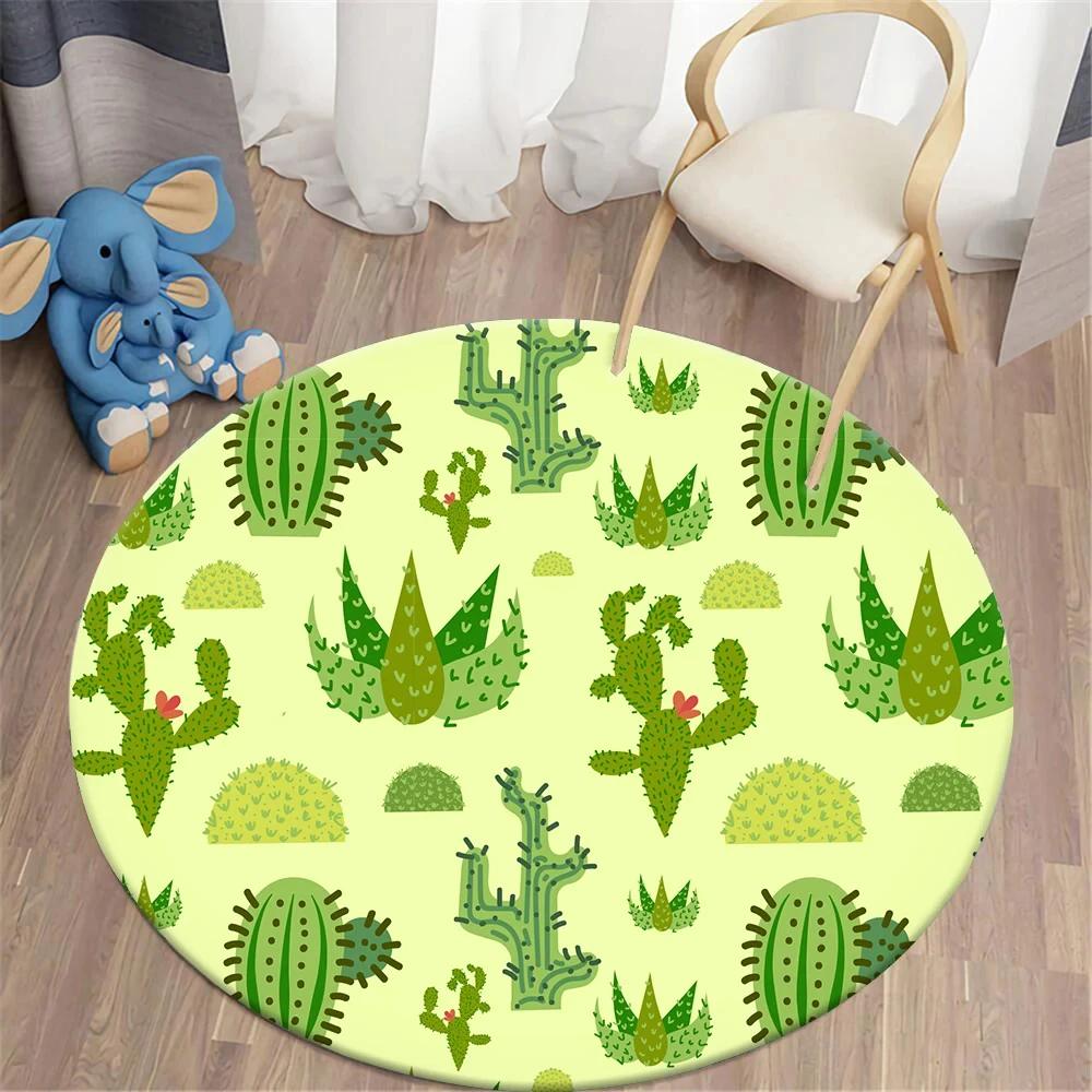 Watercolor Desert Cactus Floral Round Carpet Tropical Plants Round Rugs Floor Mat Living Room Bedroom Dorm Home Decor Chair Mat
