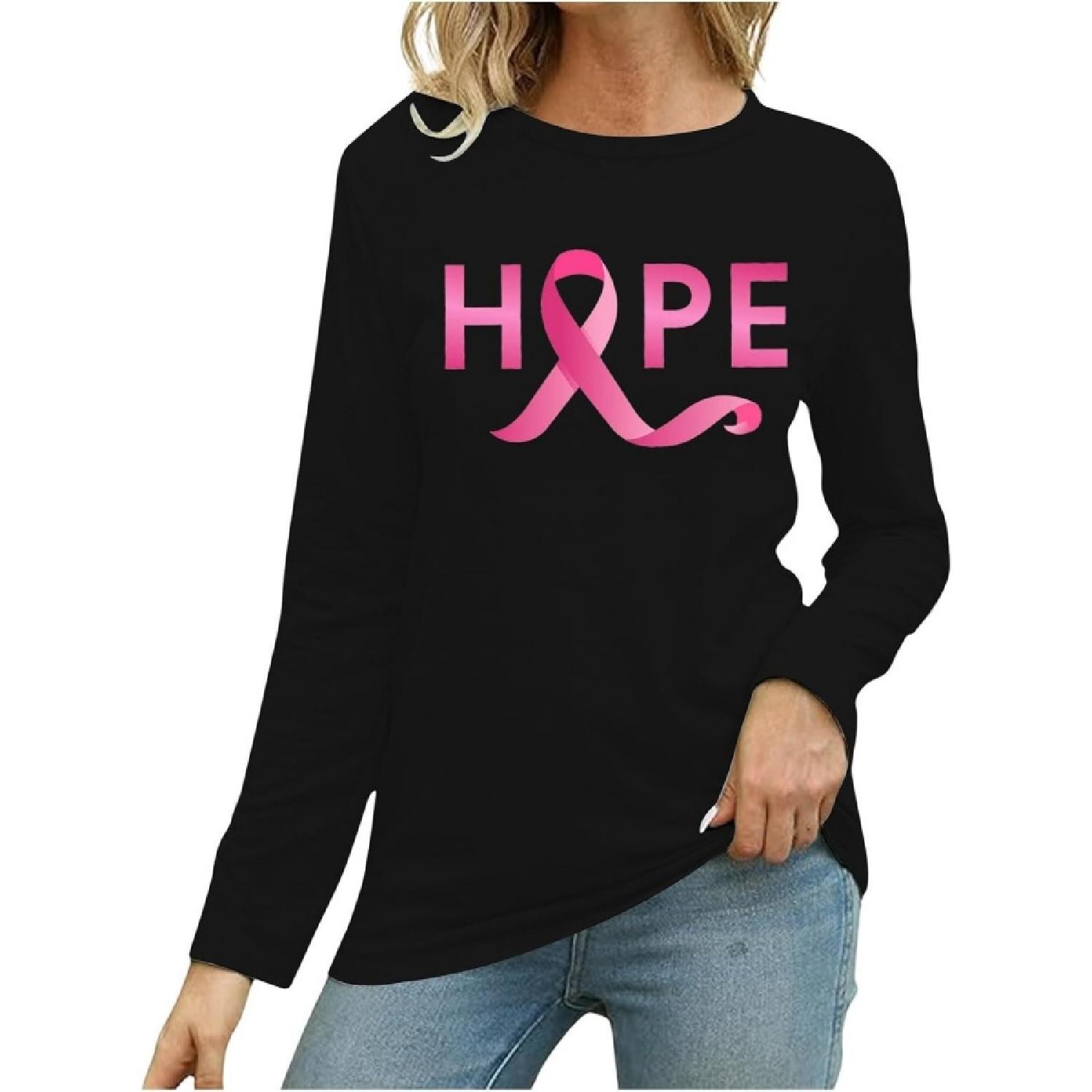 

Breast Cancer Summer Tee Shirts for Women Cancer Prevention Month International Awareness Month Printed Long Sleeve T XXXXXL різнокольоровий
