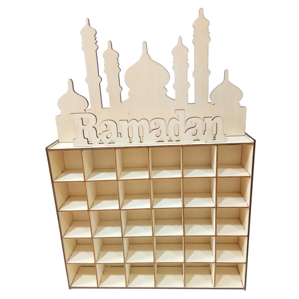 Stilvolles hölzernes Eid-Handwerk mit Schublade, Adventskalender, Mubarak-Buchstaben, Heimdekoration für islamische Feiern
