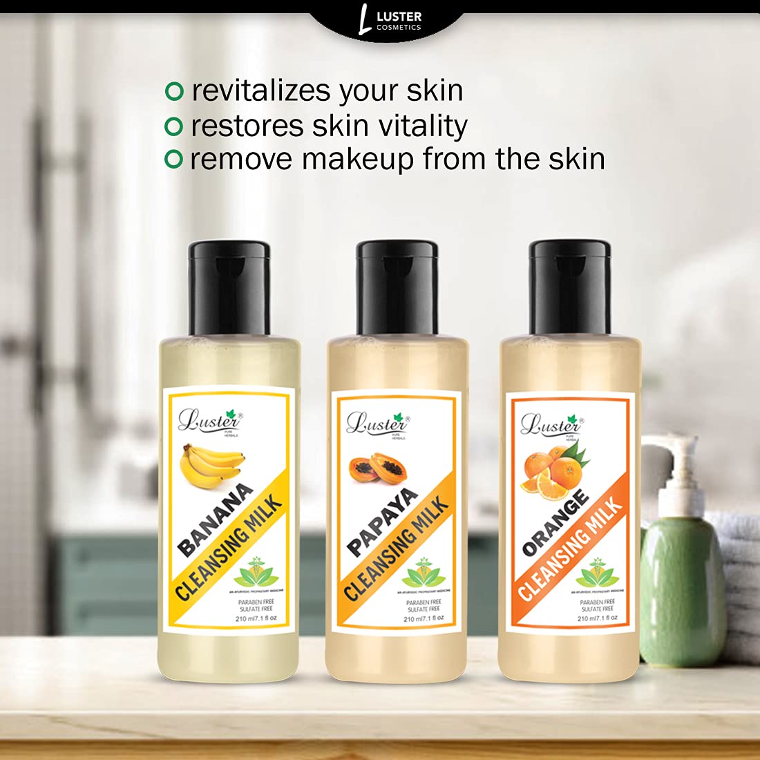 Luster Papaya Ultimate & Banana & Orange Deep Cleansing Milk | Combo | Makeup Remover | Facial Cleansing Milk (Paraben & Sulfate Free) - 210 ml (Pac