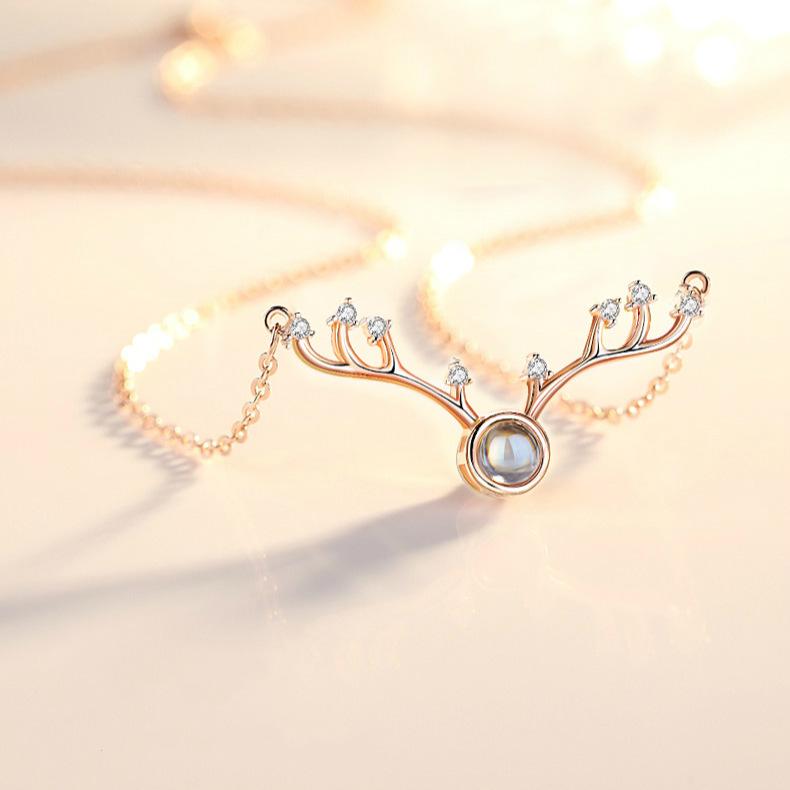 Yilu Has You Necklace for Women, Deer Antlers, I Love You, Custom Projection Pendant