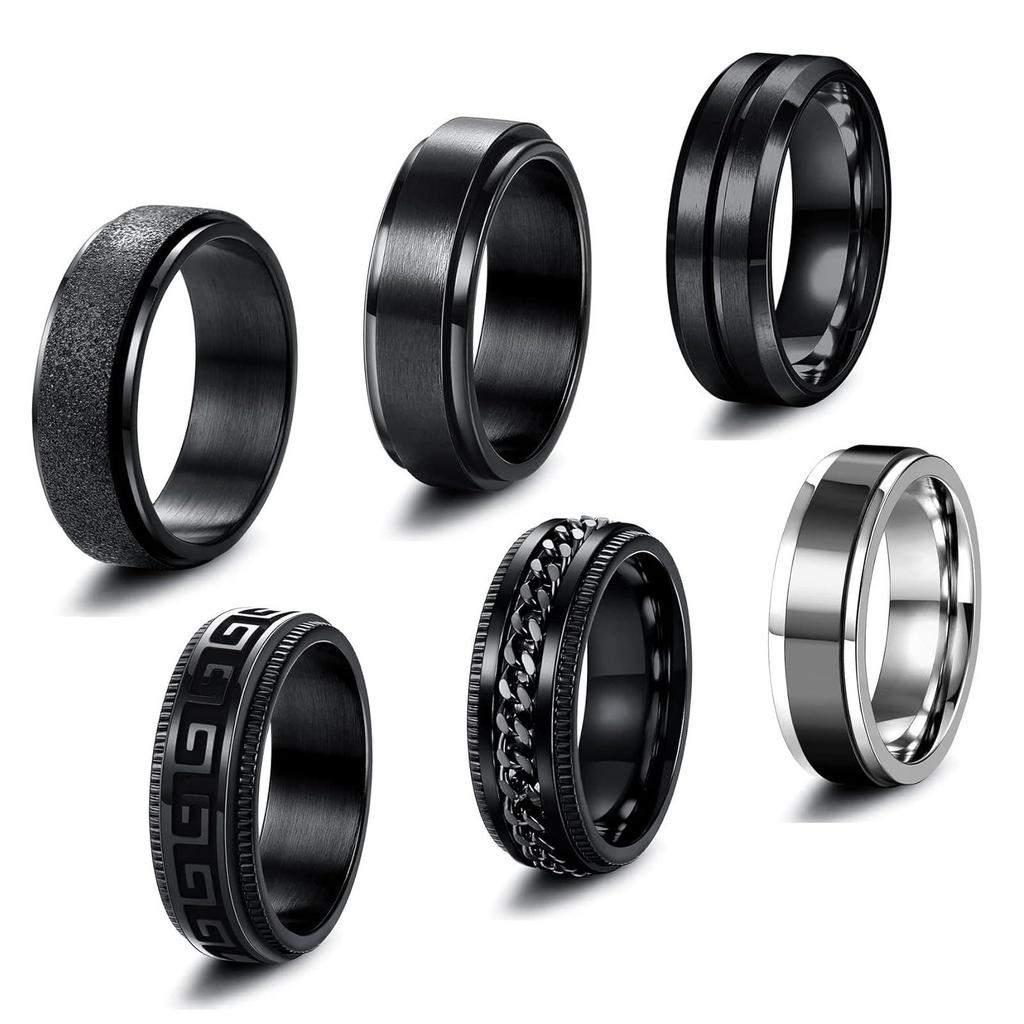 Men's Stainless Steel Rotating Multi-Style Decompression Finger Ring Set