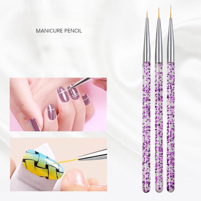Three Acrylic Exquisite Sequin Rod Pull Line Pen Flower Drawing Hook Line Tool Painting Nail Art Pen