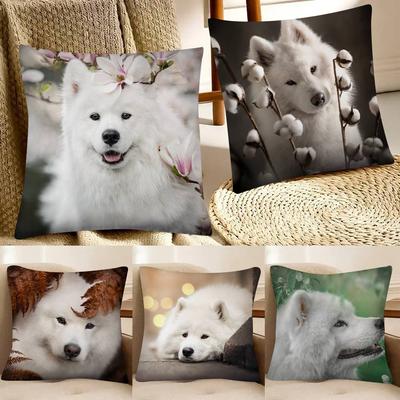 Cute White Do Samoyed Pillow Case Fashion Square Pillowcase Bedroom Sofa Room Ins Decoration Leisure