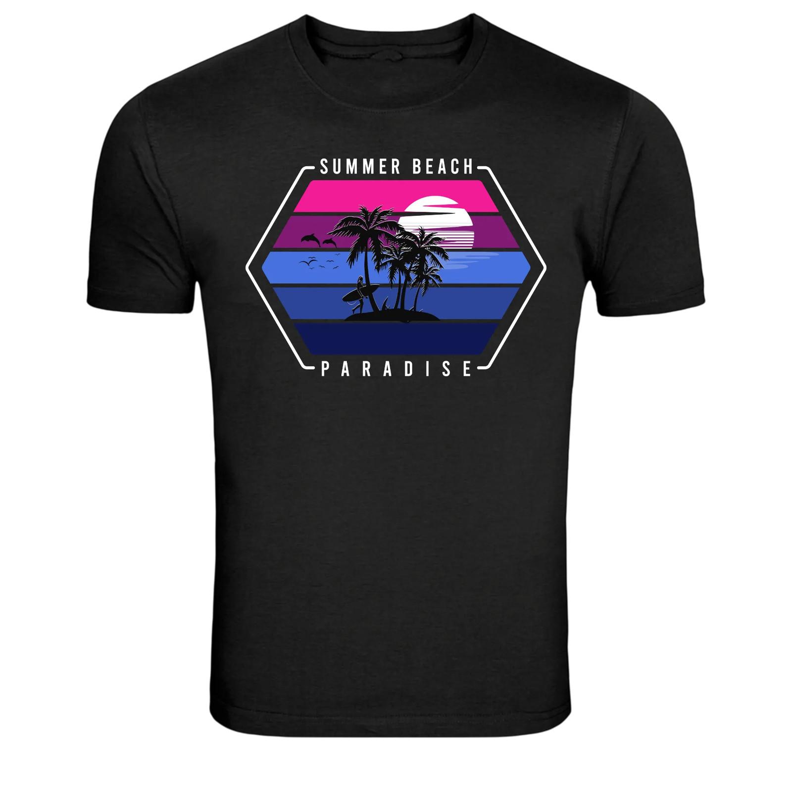 Summer Beach Paradise Retro Sunset Graphic T-Shirt L