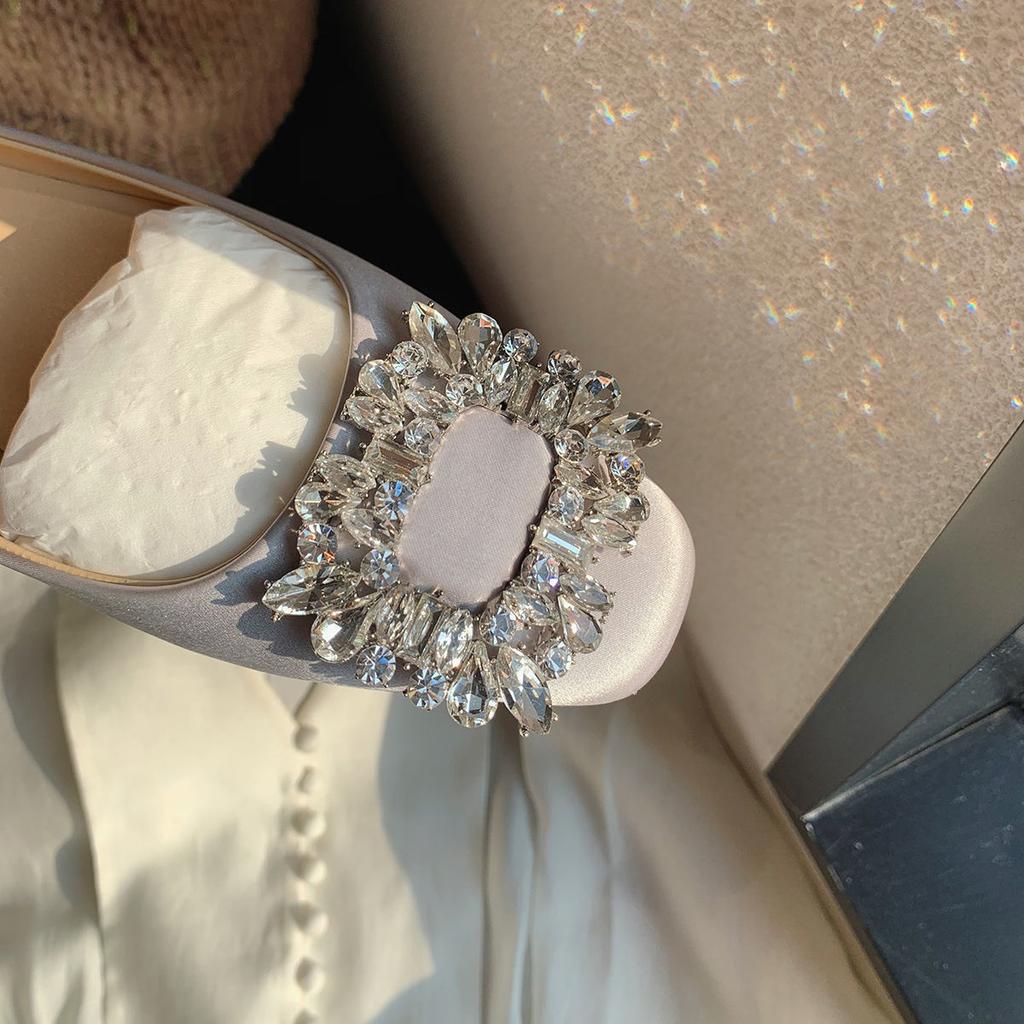 Fashion Flats Women Shoes Spring Autumn Rhinestone Square Buckle Square Toe Elegant Flat Shoes Wedding Shoes Loafers Plue Size 41 42 43