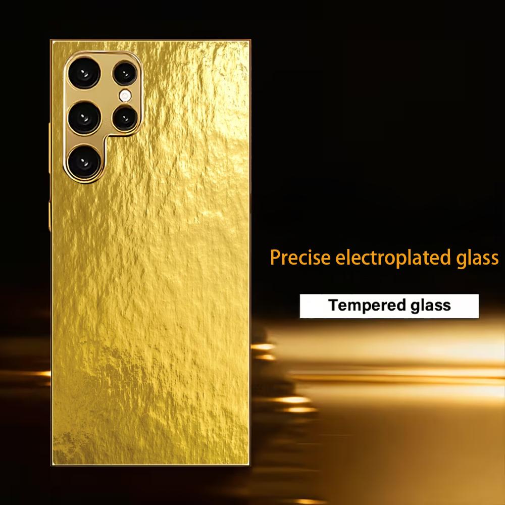 Gold Protective Cover Atmosphere Highend Electroplating Glass PhoneCase for Samsung Galaxy S26 S25 S24 S23 S22 S21 FE,Ultra,Plus