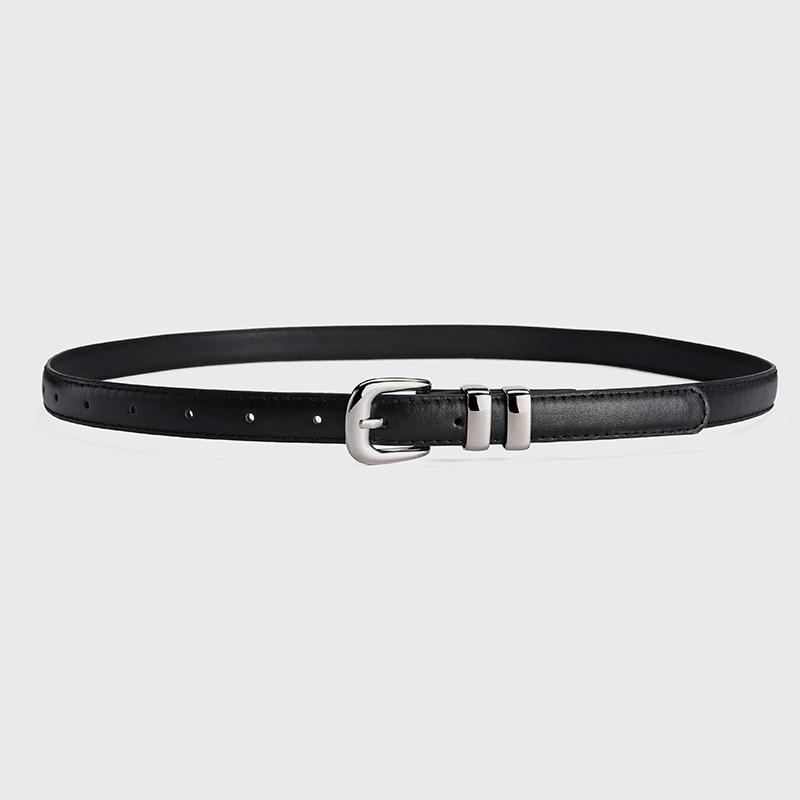 2024 Women's Candy Color Leather Belt with Silver Buckle - Fashionable Dress Accessory