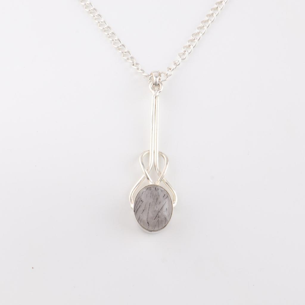 Natural Black Rutile Gemstone 925 Sterling Silver Jewelry Handmade Pendant 1.79" PP-60-33