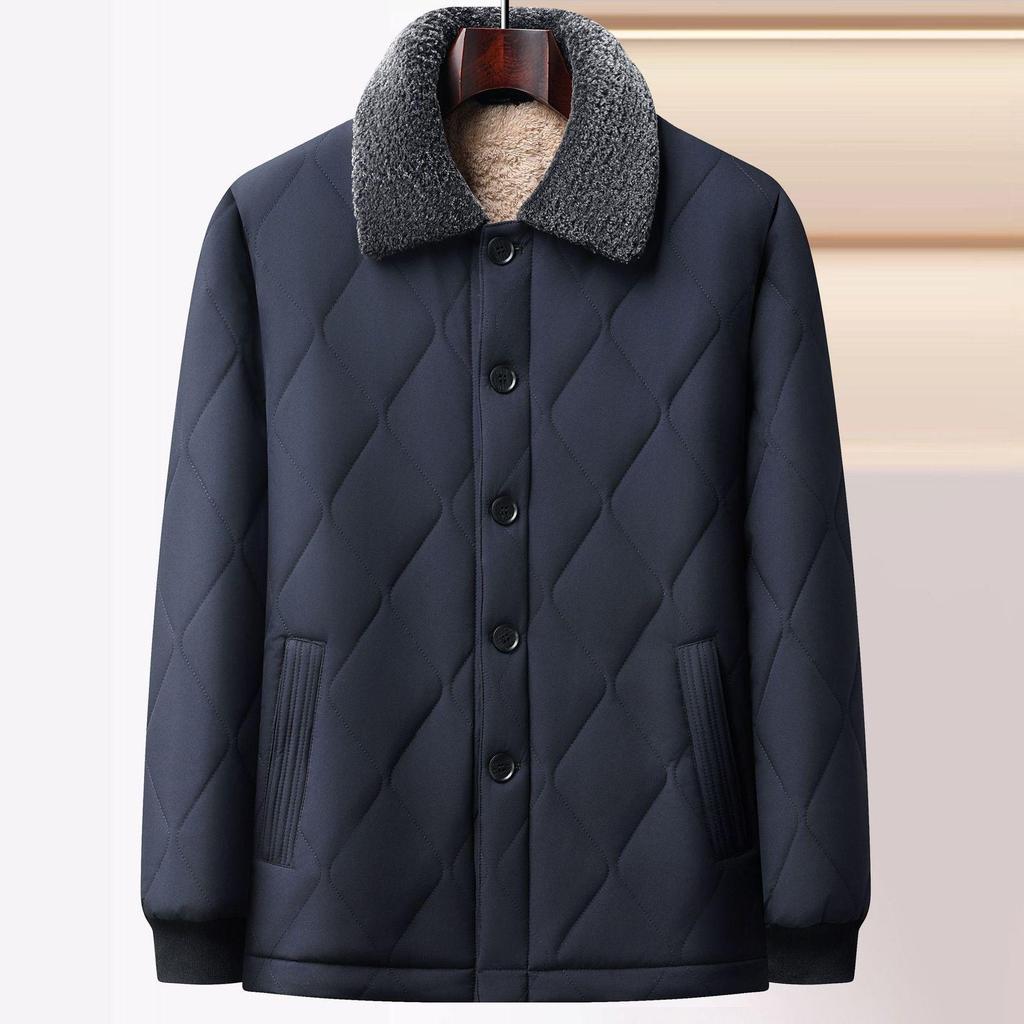 Men's Winter Thickened Lapel Jacket - Plus Velvet, Warm, Loose Fit for Middle-aged & Elderly