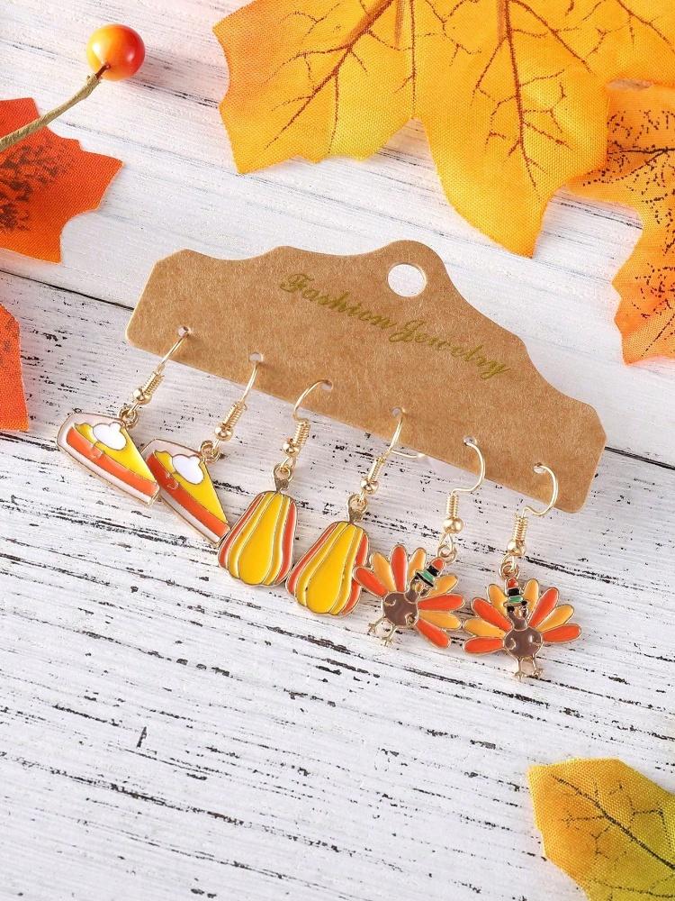 1piece Thanksgiving Turkey Pumpkin Earring set 1 pair of holiday party costumes