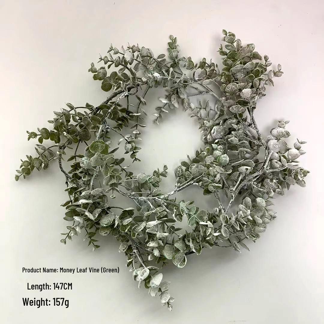 Snow Frosted Christmas Rattan Garland with Pine Needles and Money Leaves