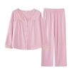 Women's V-Neck Long-Sleeve Pajama Set - Lycra Cotton, Sweet & Comfortable for Home or Out.