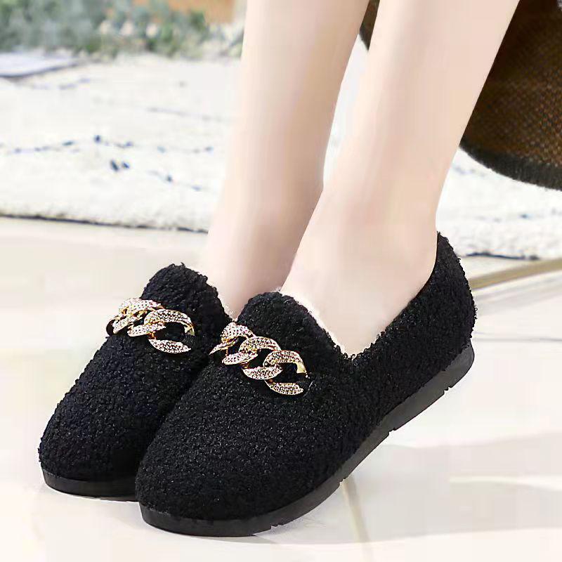 

2025 Autumn/Winter Korean-Style Moccasins: Women s Indoor/Outdoor Shallow Cut Velvet Cotton Shoes 36