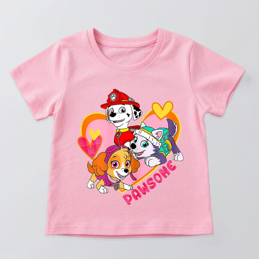 Paw Patrol Kids T Shirt Cotton Short Sleeve Summer Toddler Boys Girls Casual Top with Heart Print