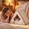 Pet Tent Bed for Small Cats and Dogs, Size S 383842 cm, Fits Up to 8.8 lb, Plush with Brown Ball