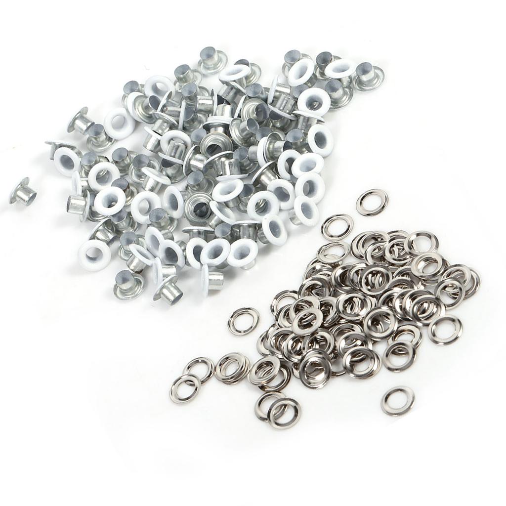 100Sets 4mm Round Metal Eyelets Scrapbooking Card Hole Leather Craft Garment Accessory (White)