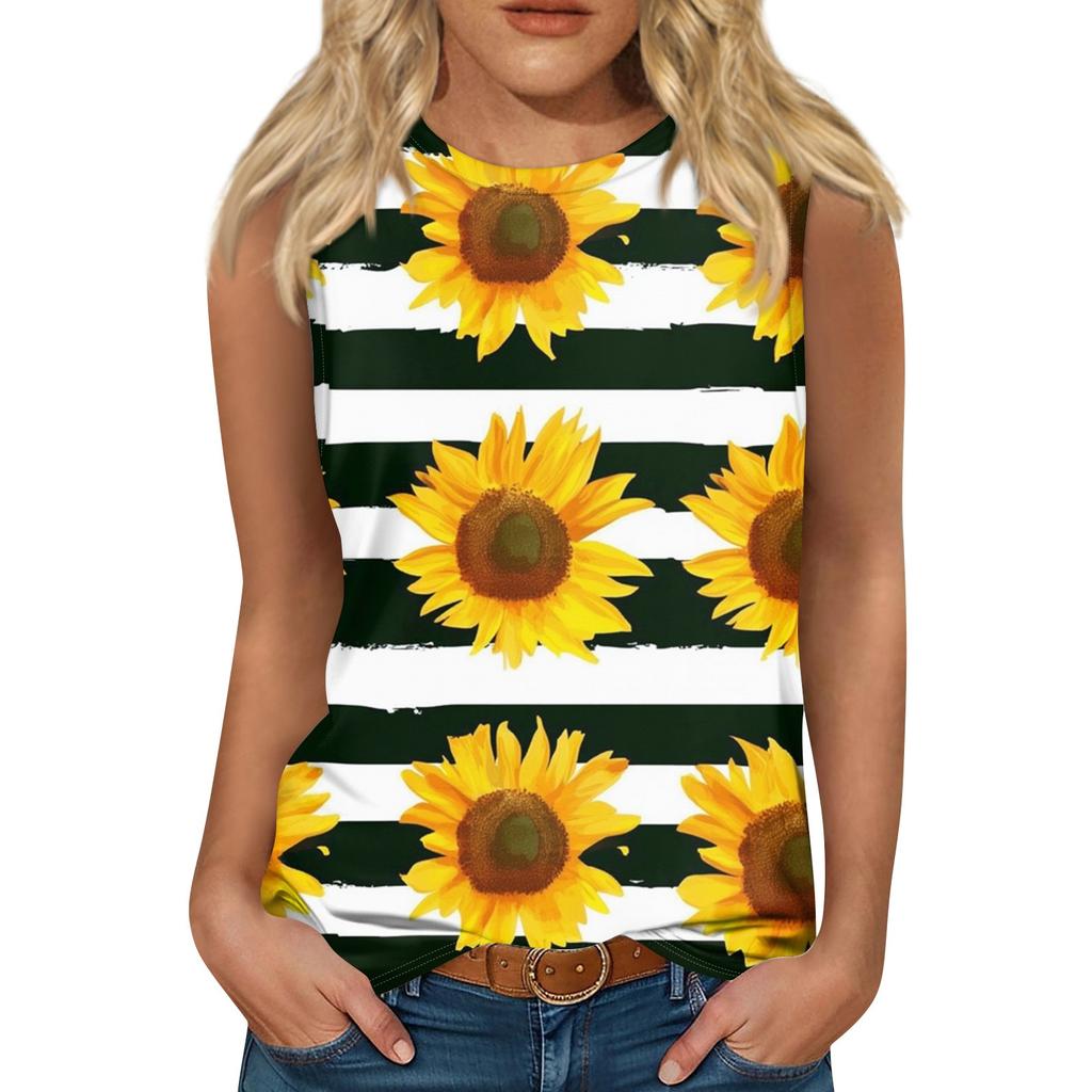 Women's Casual Tunic Tops To Wear With Leggings Sleeveless Summer Prints Shirts Tanks Blouses