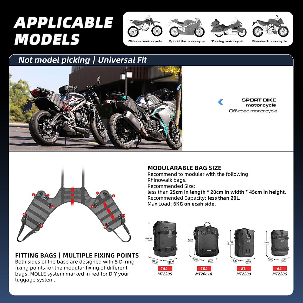 Motorcycle Saddle Bag Mounting Base Motorbike Tail Bag/Rack Bag/Rear Seat Bag/Fuel Tank Side Bag Universal Saddle Bag Mount Base