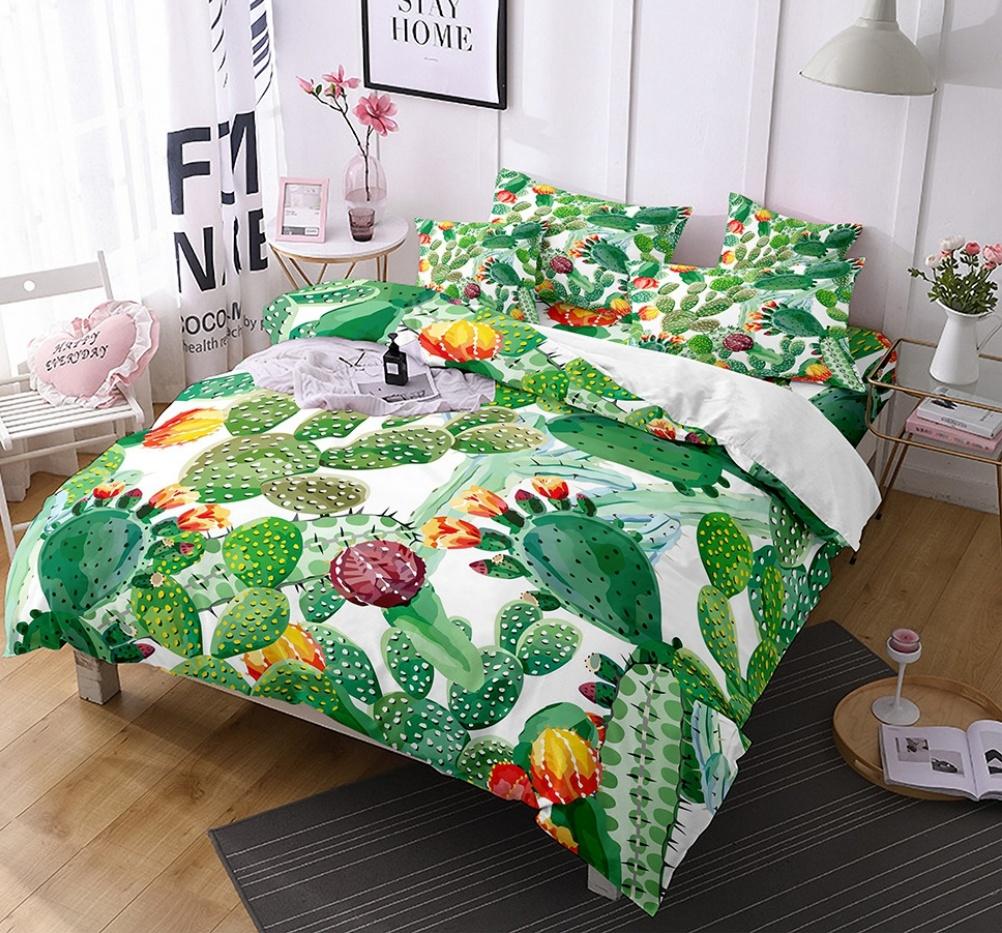 Comforter Cactus Queen King Size Green Plants Boys Girls Teen Bedding Set 3 Piece Set With 2 S Super Soft