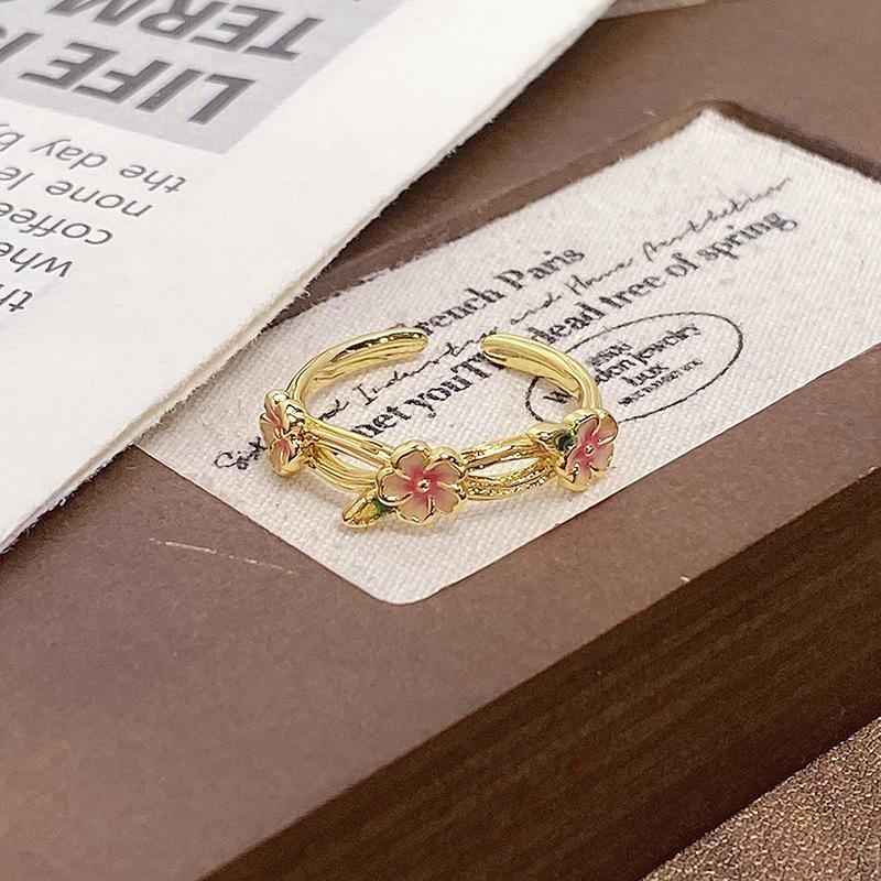 Medieval Personalized Retro Enamel Dripping Oil Inlaid Zir*****Pening Ring Niche Light Luxury High-End Ring Woman